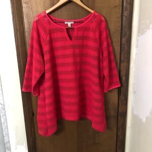Dana Buchman XXL DEEP Pink Mesh Top 3/4 Length Sleeve